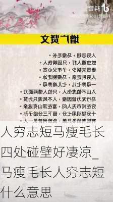 人穷志短马瘦毛长四处碰壁好凄凉_马瘦毛长人穷志短什么意思