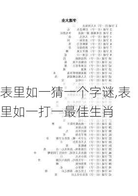 表里如一猜一个字谜,表里如一打一最佳生肖